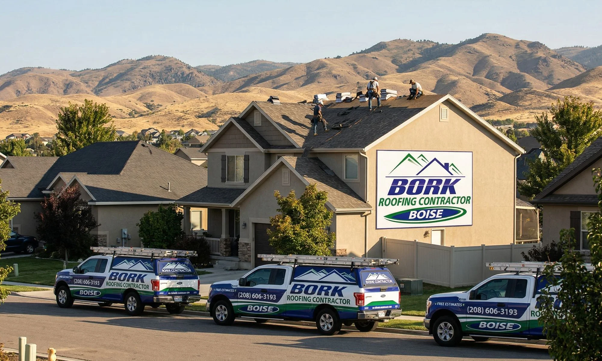 Bork Roofing crew installing a new roof on a Boise Idaho home