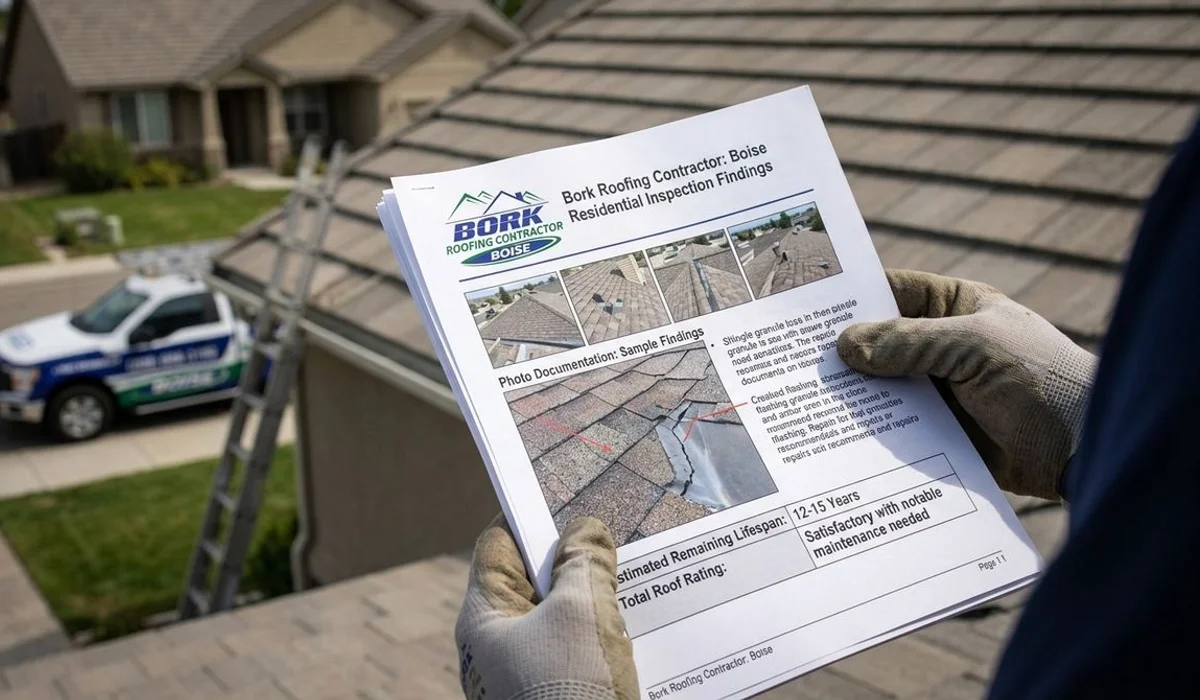 Inspection report sample showing photos and findings for a pre-purchase roof report
